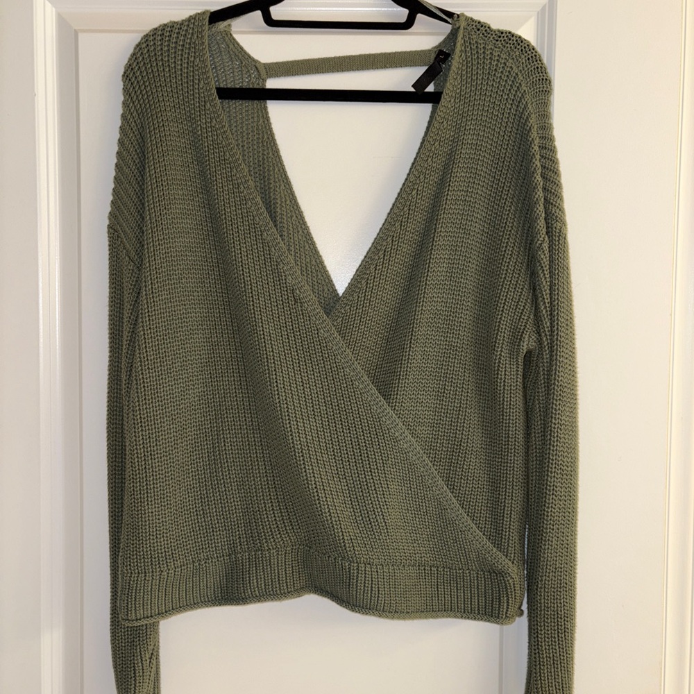 Olive Green Wrap Sweater